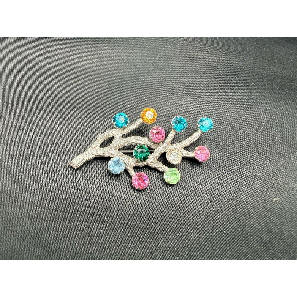 Van Dell Sterling Silver Multi Color Rhinestone Branch Brooch Vintage Pin